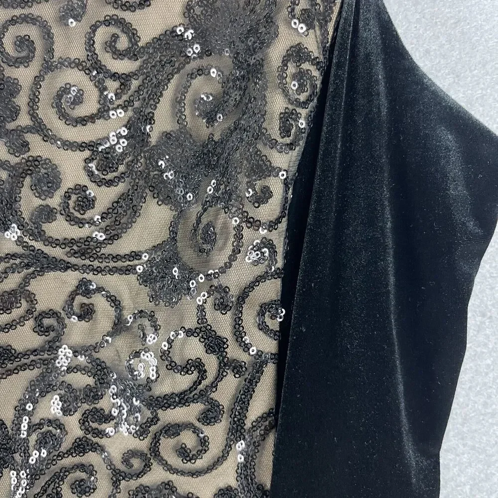 Alex Evenings Formal Dress Women 12 Black Sequin Velvet Mermaid Witchy Glam Goth
